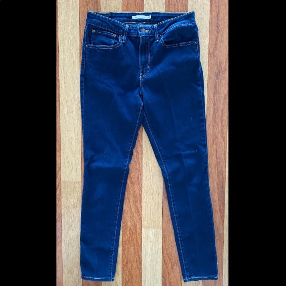 LADIES LEVI'S STRAUSS 721 HIGH RISE SKINNY DARK WASH BLUE DENIM STRETCH JEANS 30